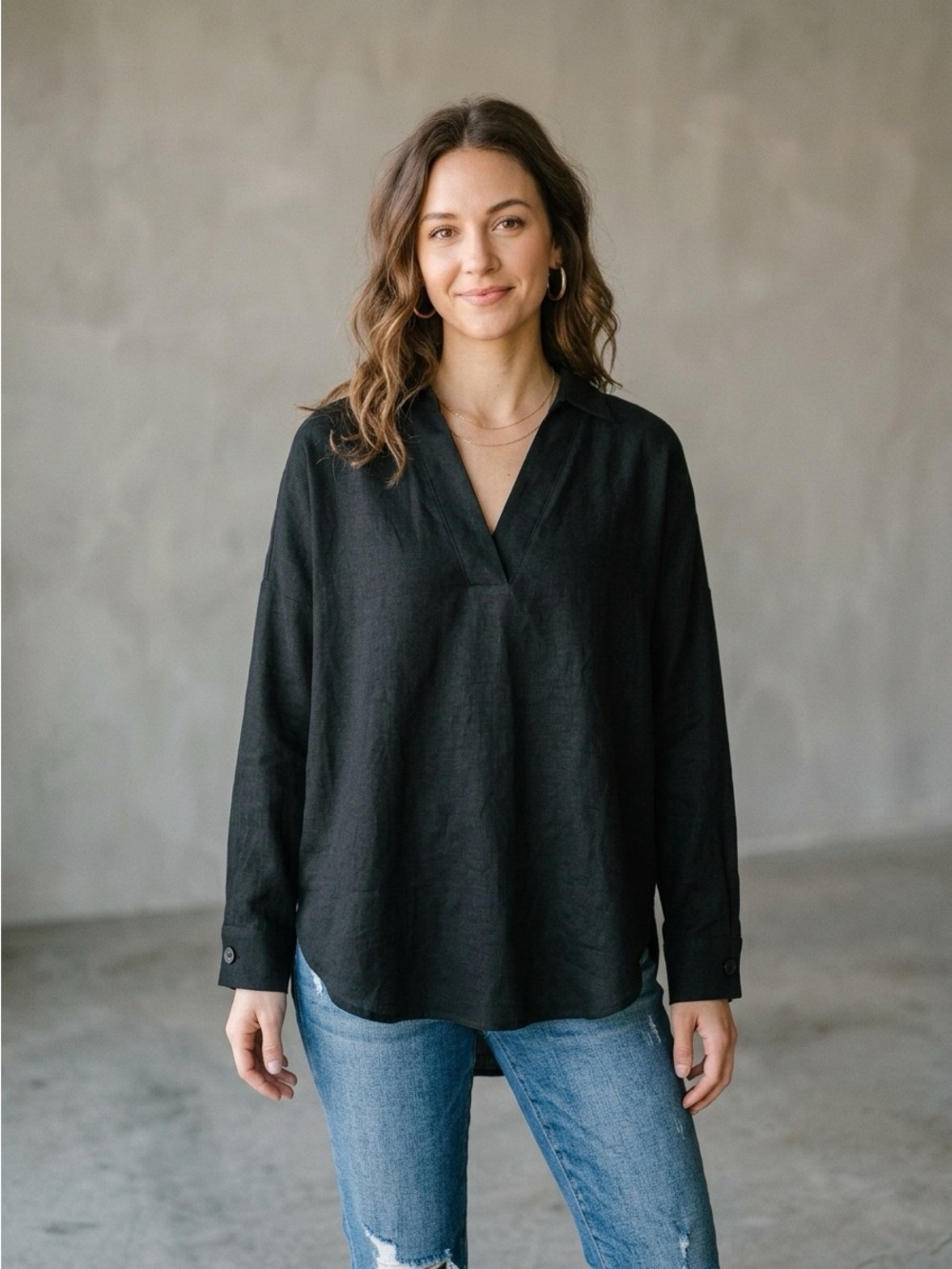 H&M Black Long-Sleeve V-Neck Top